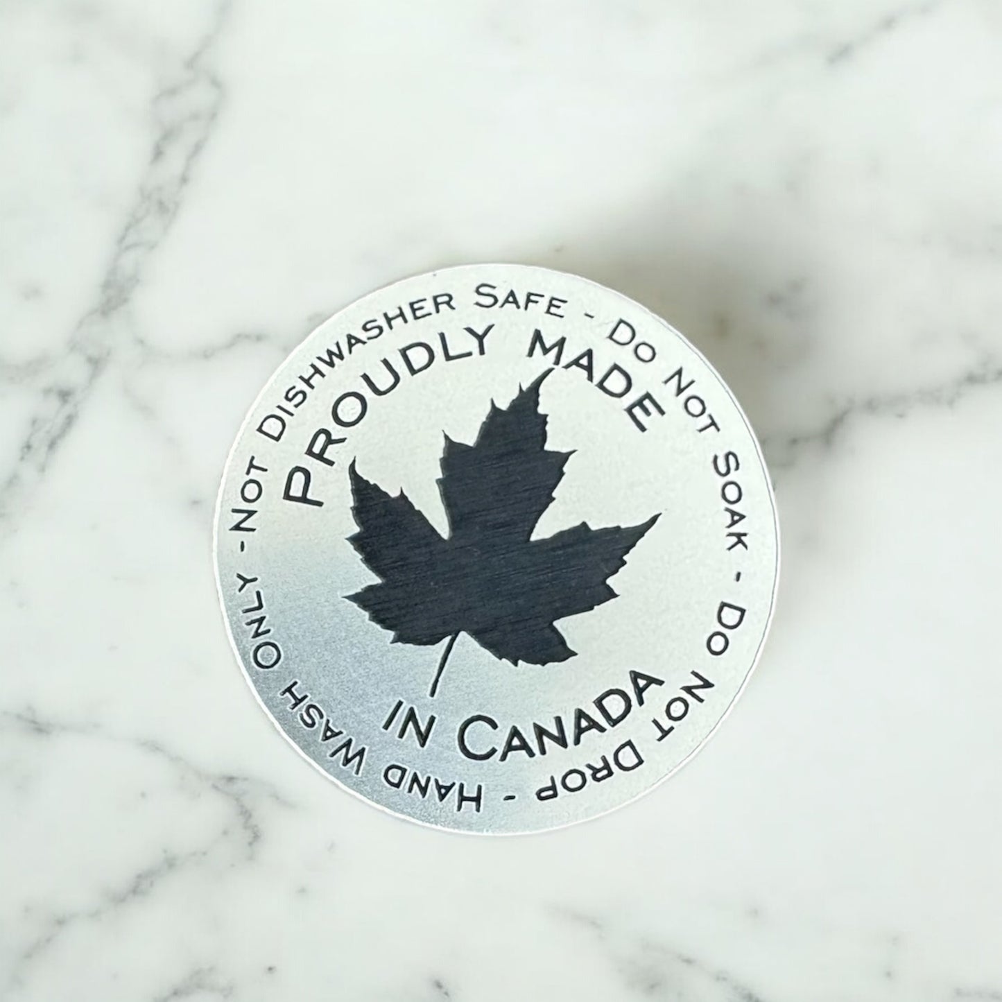 Proudly made in Canada Two toned circle care tags