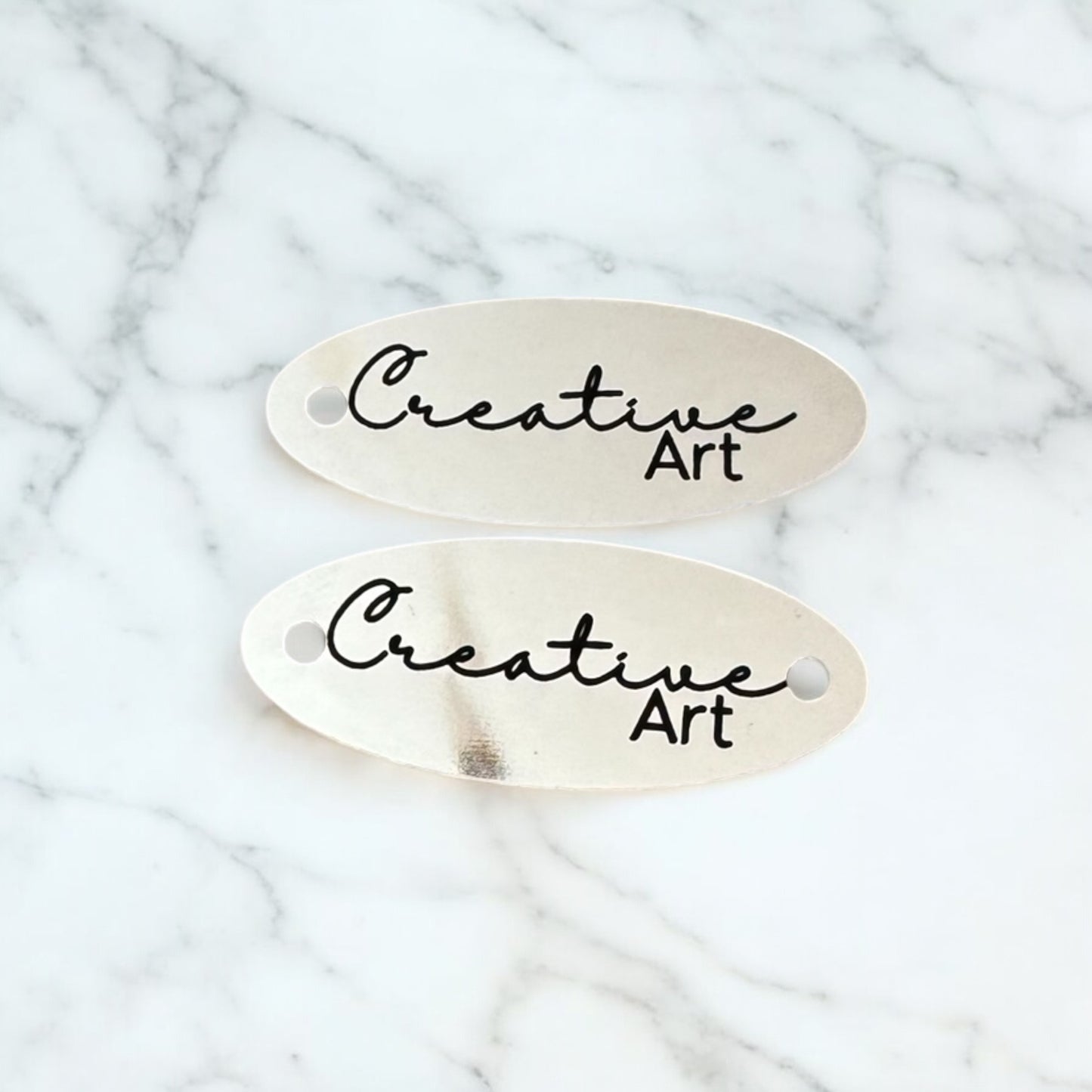 Two toned oval tags with hole/s Chrome/Black SET of 20