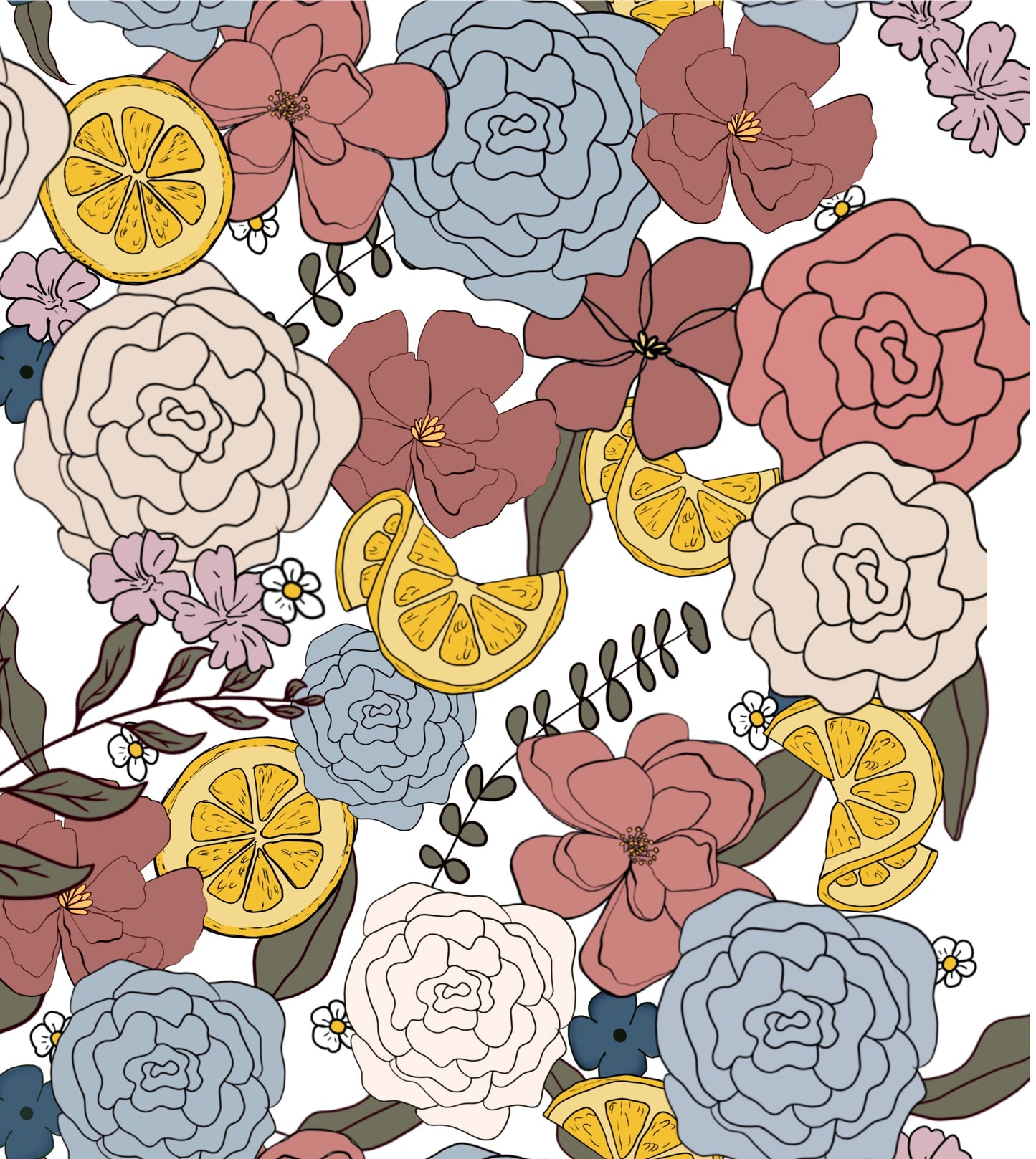 Lemon and floral hand drawn floral PNG
