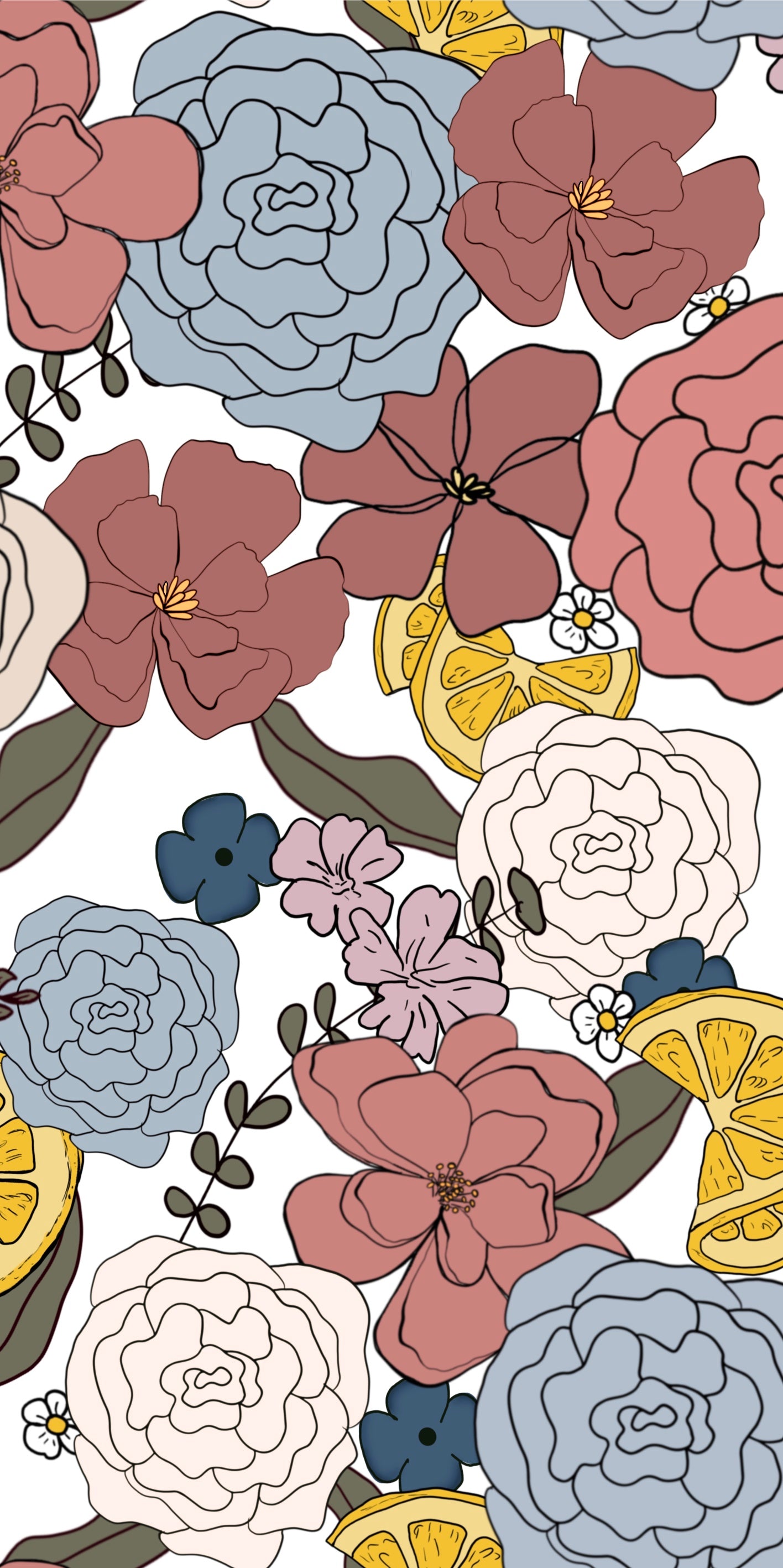 Lemon and floral hand drawn floral PNG