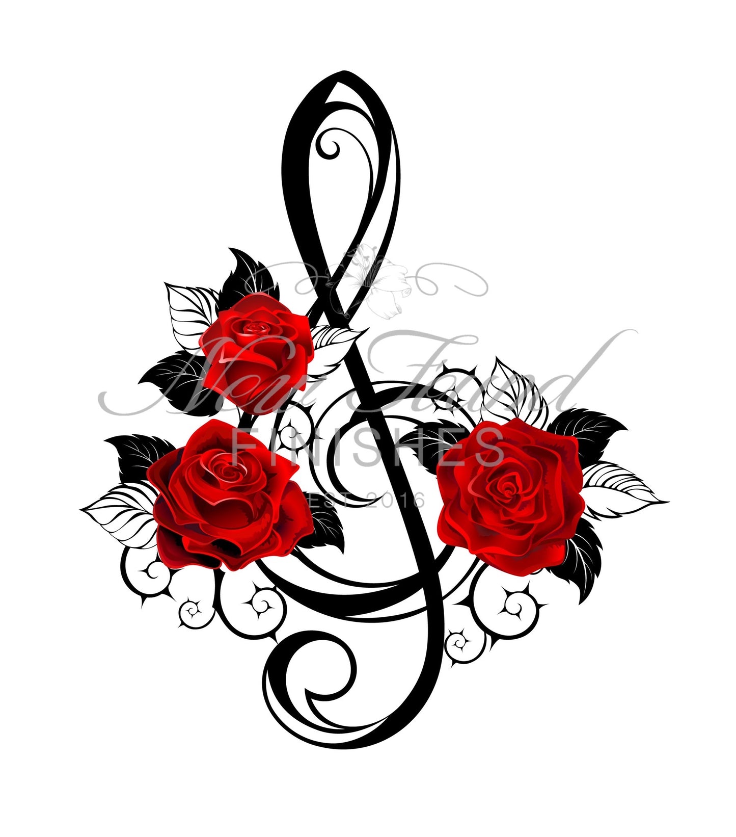 Music note and roses