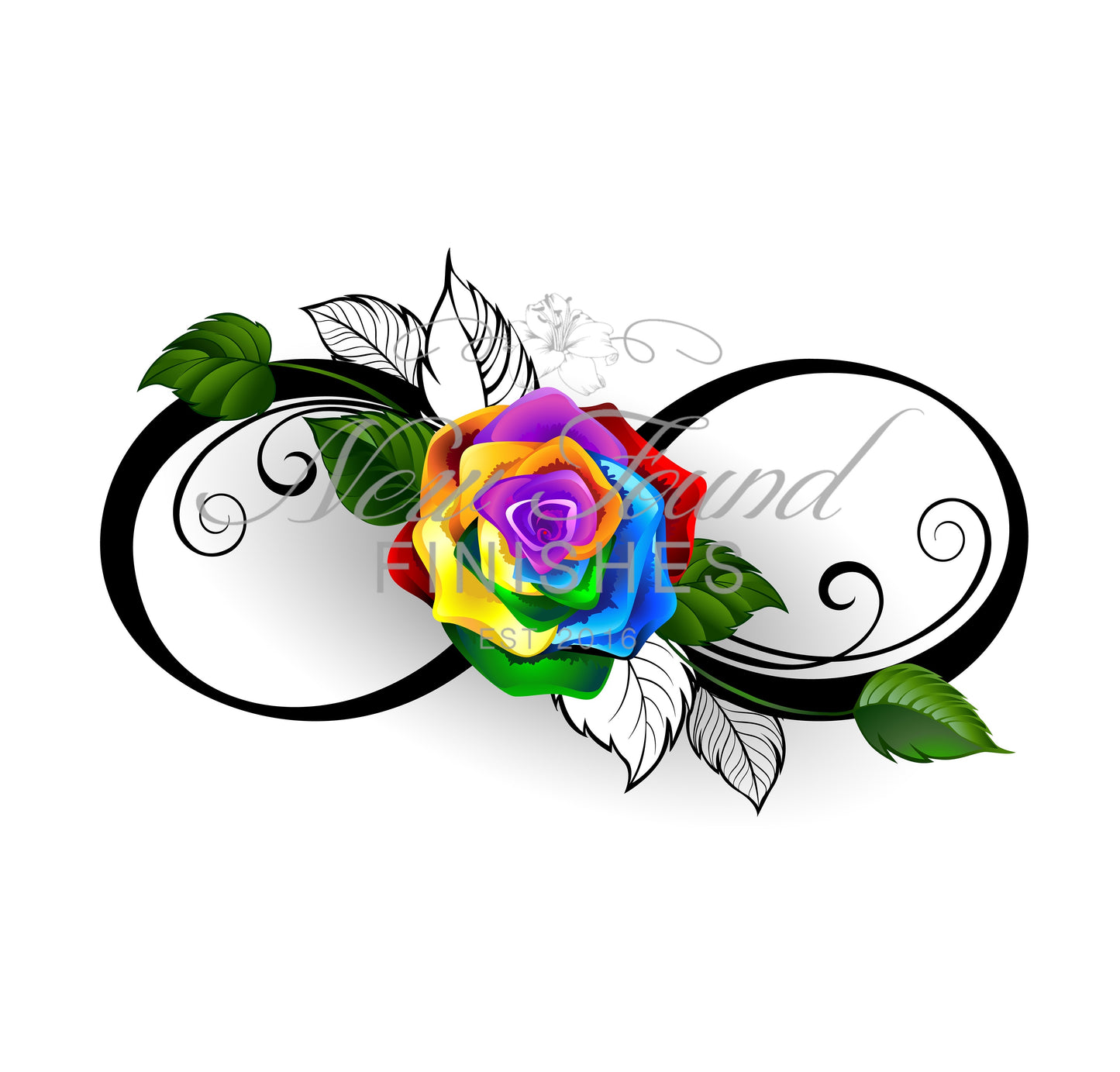 Infinity with rainbow rose