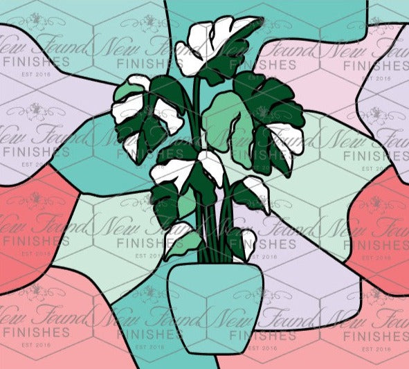 stained glass potted monstera 20 OZ Skinny SVG
