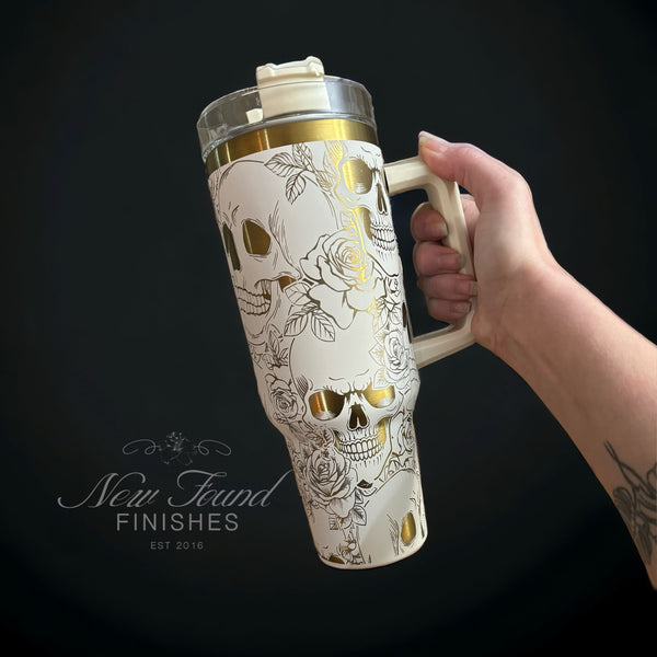 360 laser engraved 40oz tumbler with handle and straw.