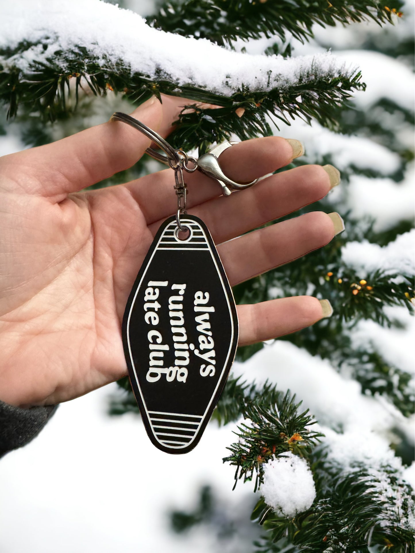 Black and white double sided keychain