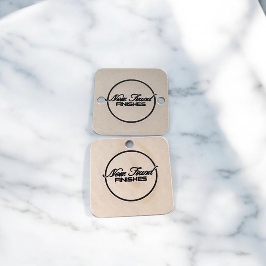 Two toned rounded square tags with hole/s Chrome/Black SET of 20