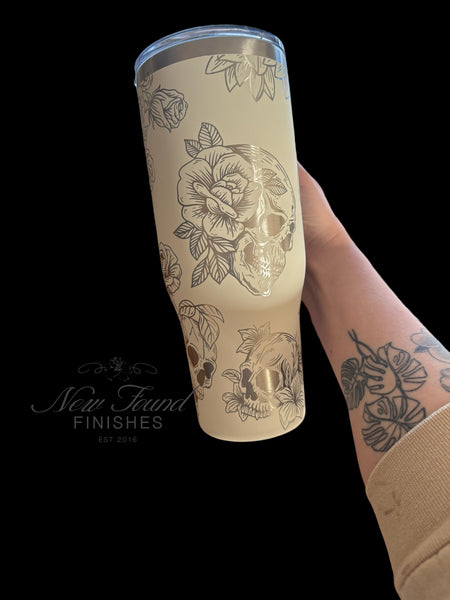 360 laser engraved 40oz tumbler with handle and straw.