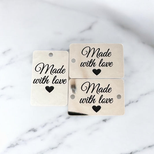 Two toned chunky rectangle tags with hole/s Chrome/Black SET of 20 Copy