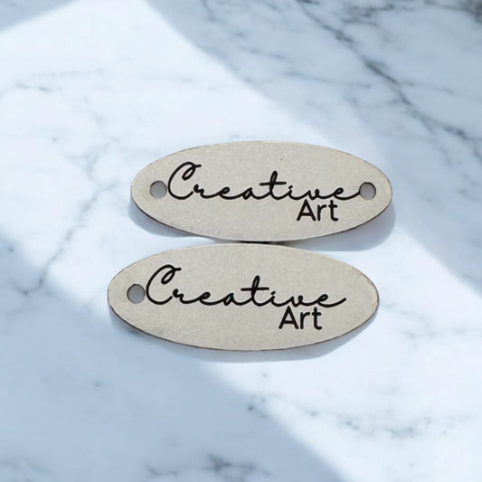 Two toned oval tags with hole/s Silver/Black SET of 20