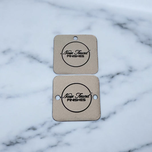 Two toned rounded square tags with hole/s Silver/Black SET of 20