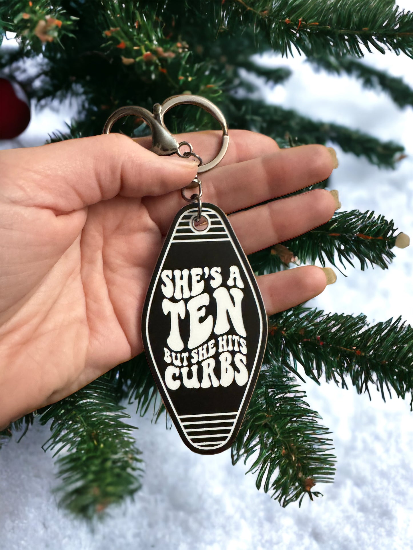 Black and white double sided keychain
