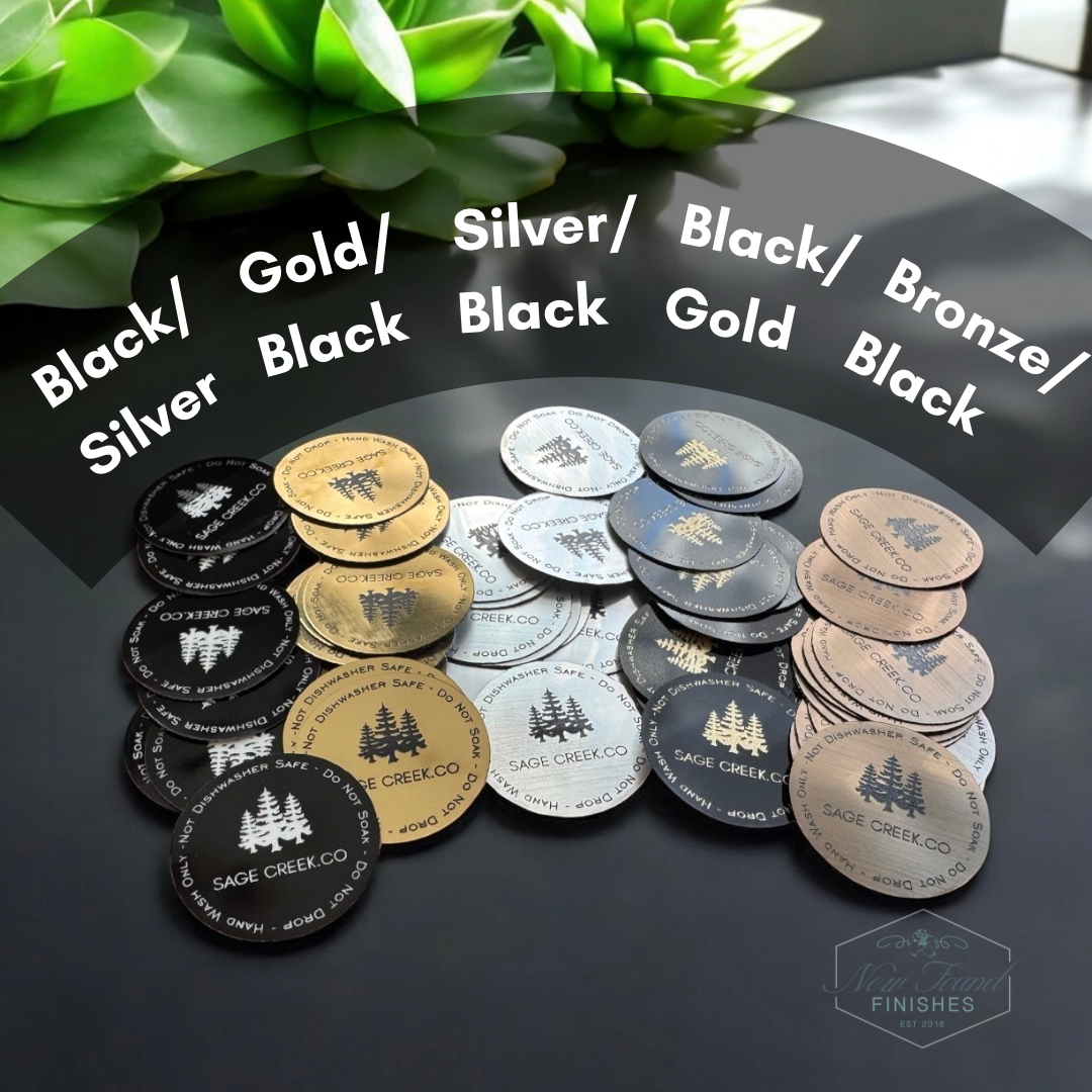 Two toned circle care tags Black/Silver SET of 20