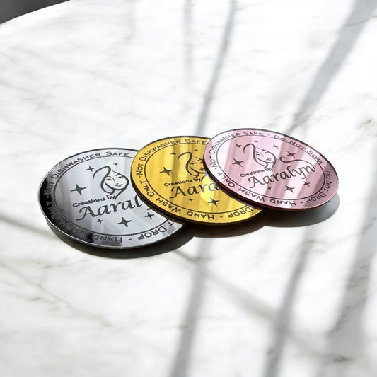 Ultra Thin mirror acrylic circle tags with care instructions for tumbler bottoms SET OF 20