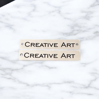 Two toned long rectangle tags with hole/s Chrome/Black SET of 20