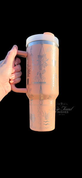 360 laser engraved 40oz tumbler with handle and straw.