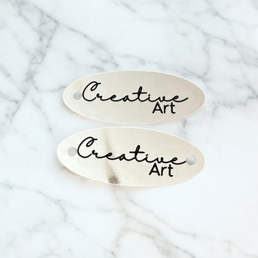 Two toned oval tags with hole/s Chrome/Black SET of 20