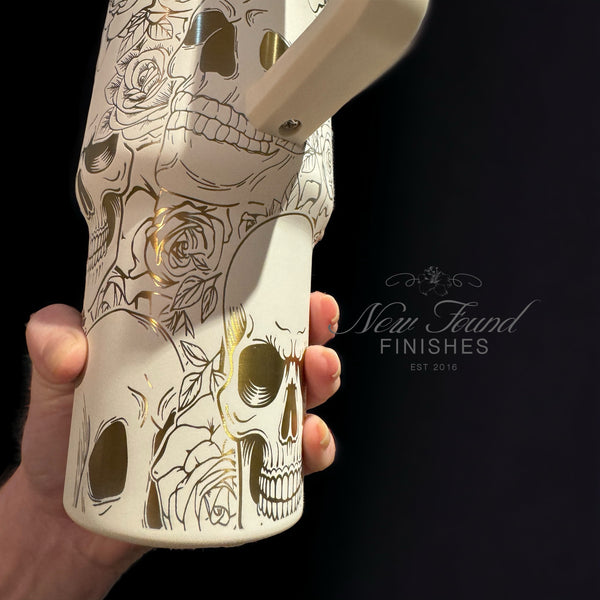 360 laser engraved 40oz tumbler with handle and straw.