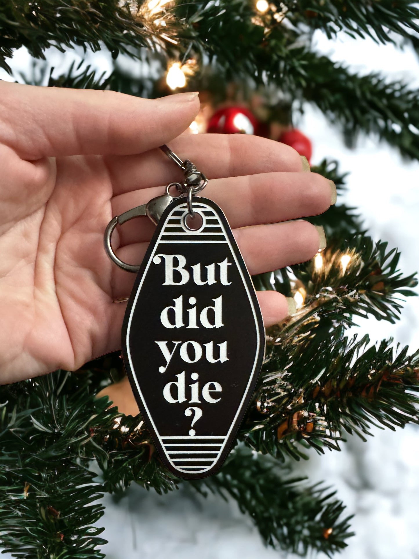 Black and white double sided keychain