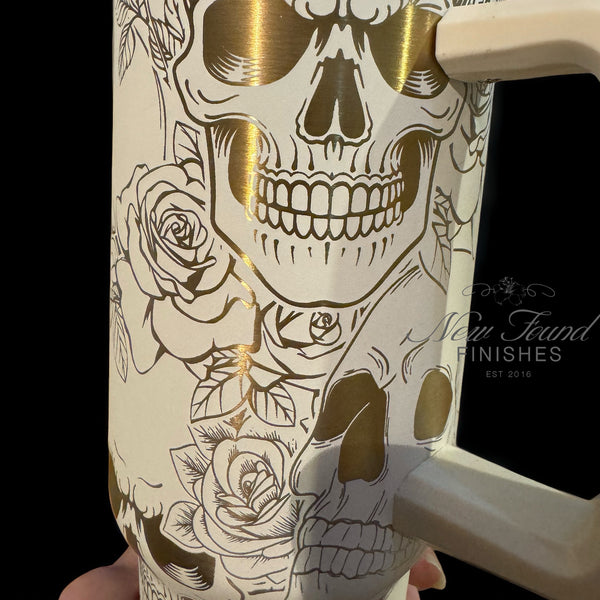 360 laser engraved 40oz tumbler with handle and straw.