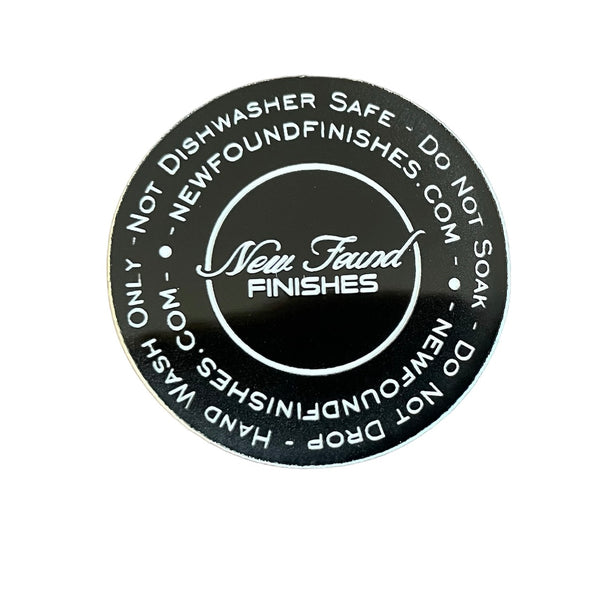 website Two toned, adhesive 1.5” Paper Thin circle with tumbler care instruction tags for tumbler bottoms