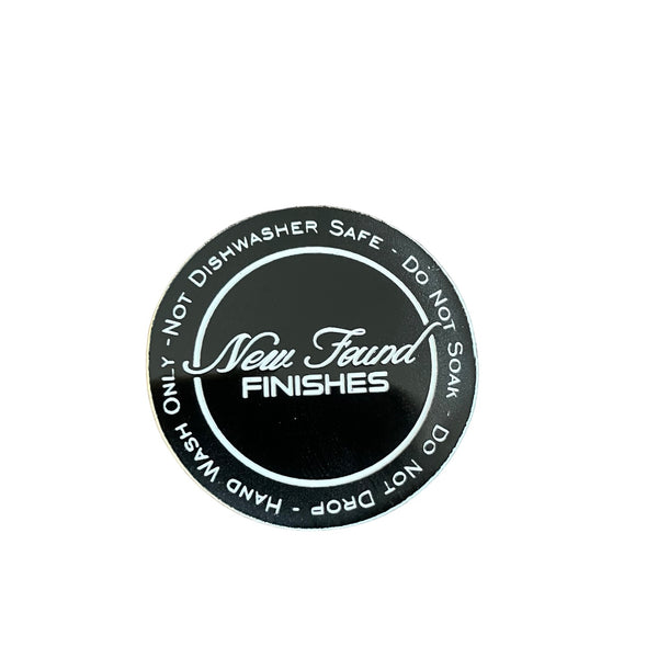 Two toned, adhesive 1.5” Thin circle with tumbler care instruction tags for tumbler bottoms