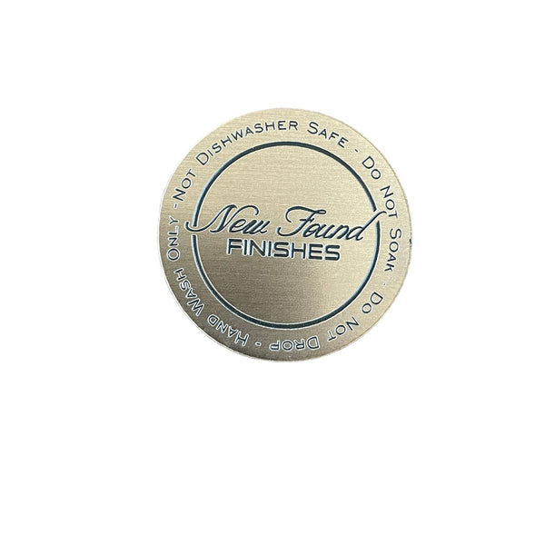 Two toned, adhesive 1.5” Thin circle with tumbler care instruction tags for tumbler bottoms