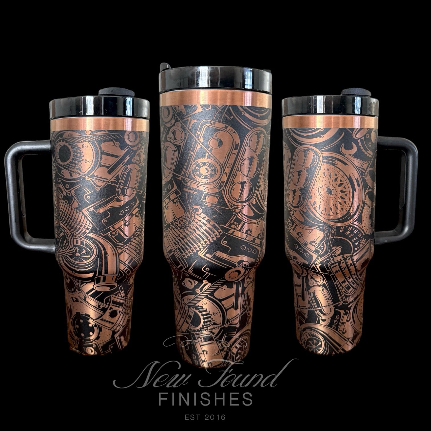360 mechanic car parts laser engraved 40oz tumbler with handle and straw.