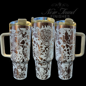 360 western cream/cooper laser engraved 40oz tumbler with handle and straw.