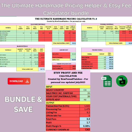 Handmade Product Pricing + Etsy Fee Calculator Bundle – Excel Spreadsheet for Small Business