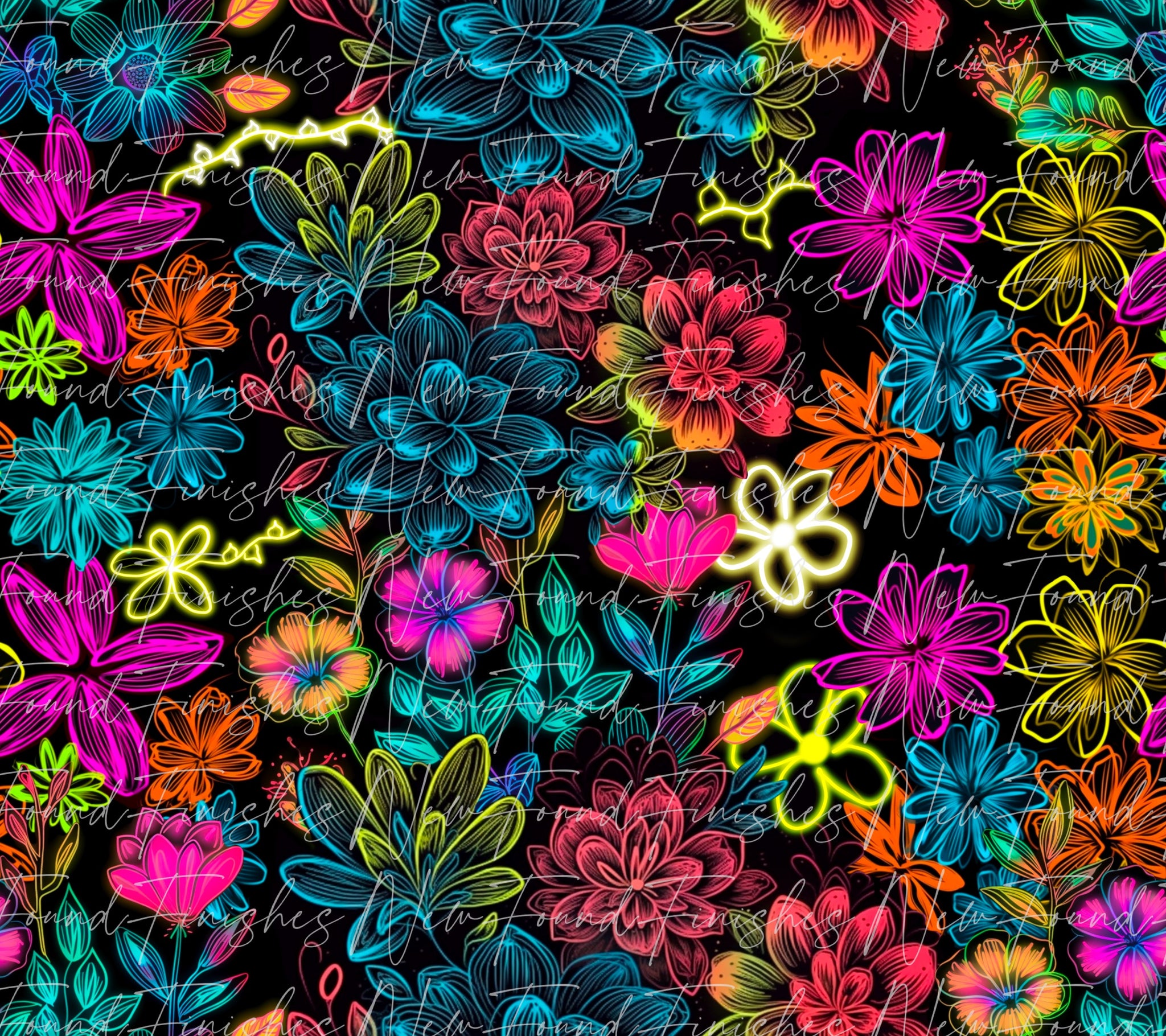 Neon floral seamless 20 Oz wrap - PNG