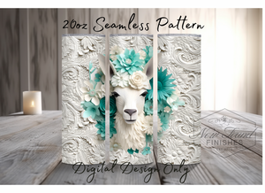 Llama  and 3D flower seamless 20 Oz wrap - PNG