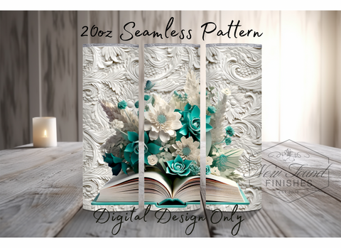 Book and 3D flower seamless 20 Oz wrap - PNG