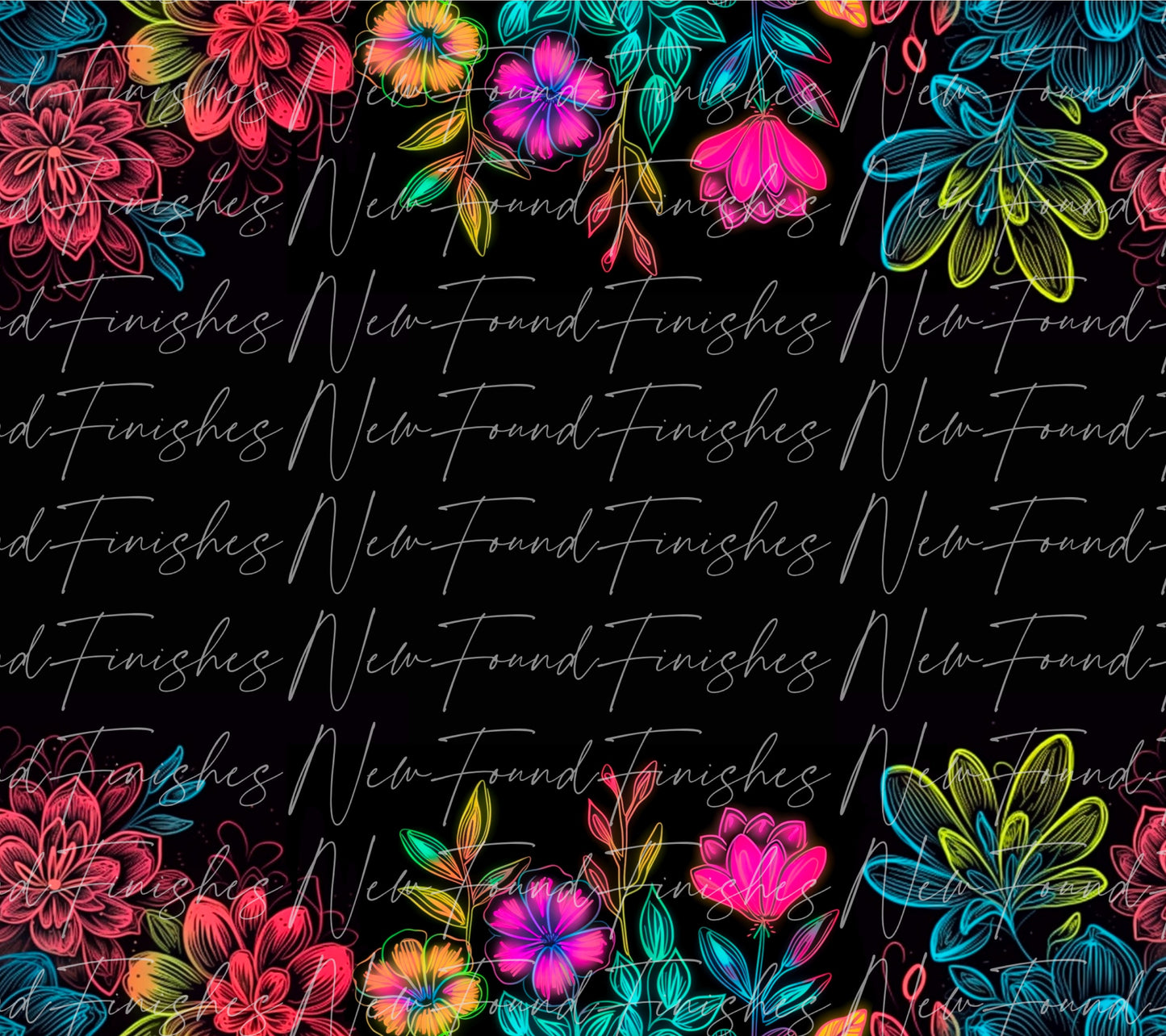 Neon floral borders seamless 20 Oz wrap - PNG