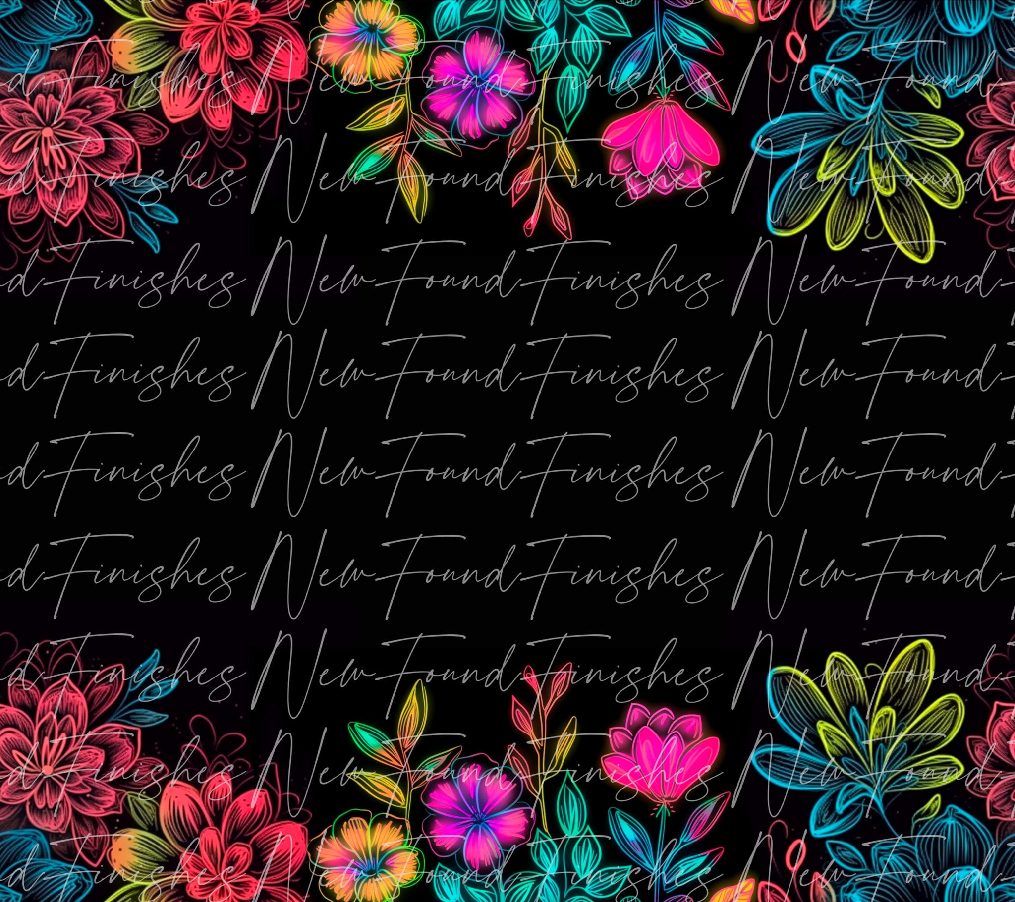 Neon floral borders seamless 20 Oz wrap - PNG