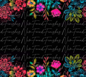 Neon floral borders seamless 20 Oz wrap - PNG