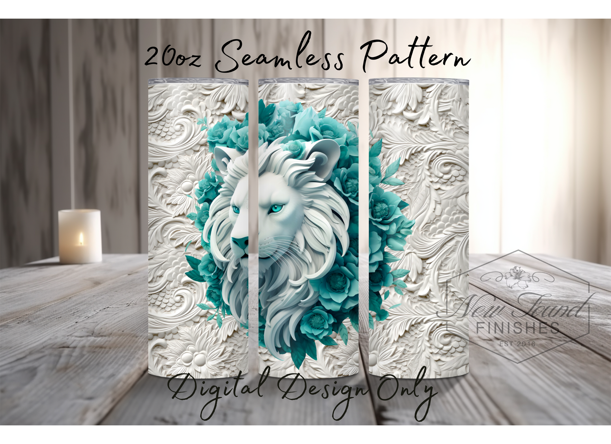 Lion and 3D flower seamless 20 Oz wrap - PNG