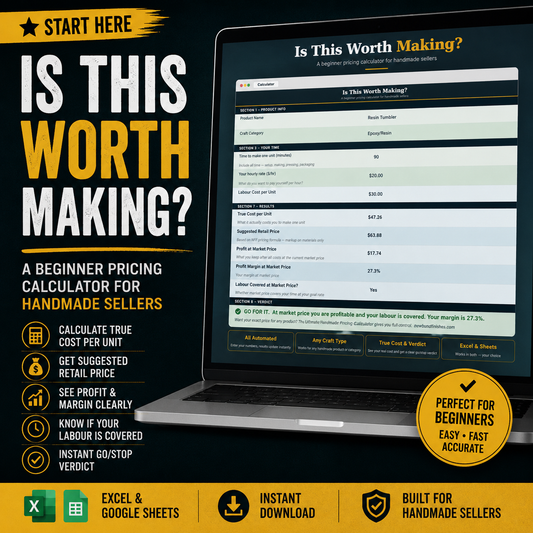 Is This Worth Making beginner pricing calculator for handmade sellers showing go for it verdict in Excel and Google Sheets