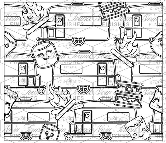 camper and marshmallows Burst Template 20 OZ Skinny SVG