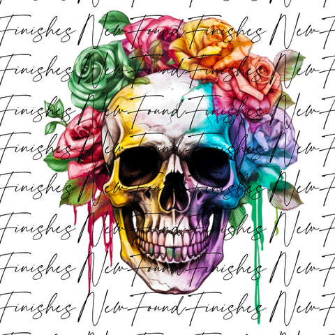 Skull and rainbow roses - PNG