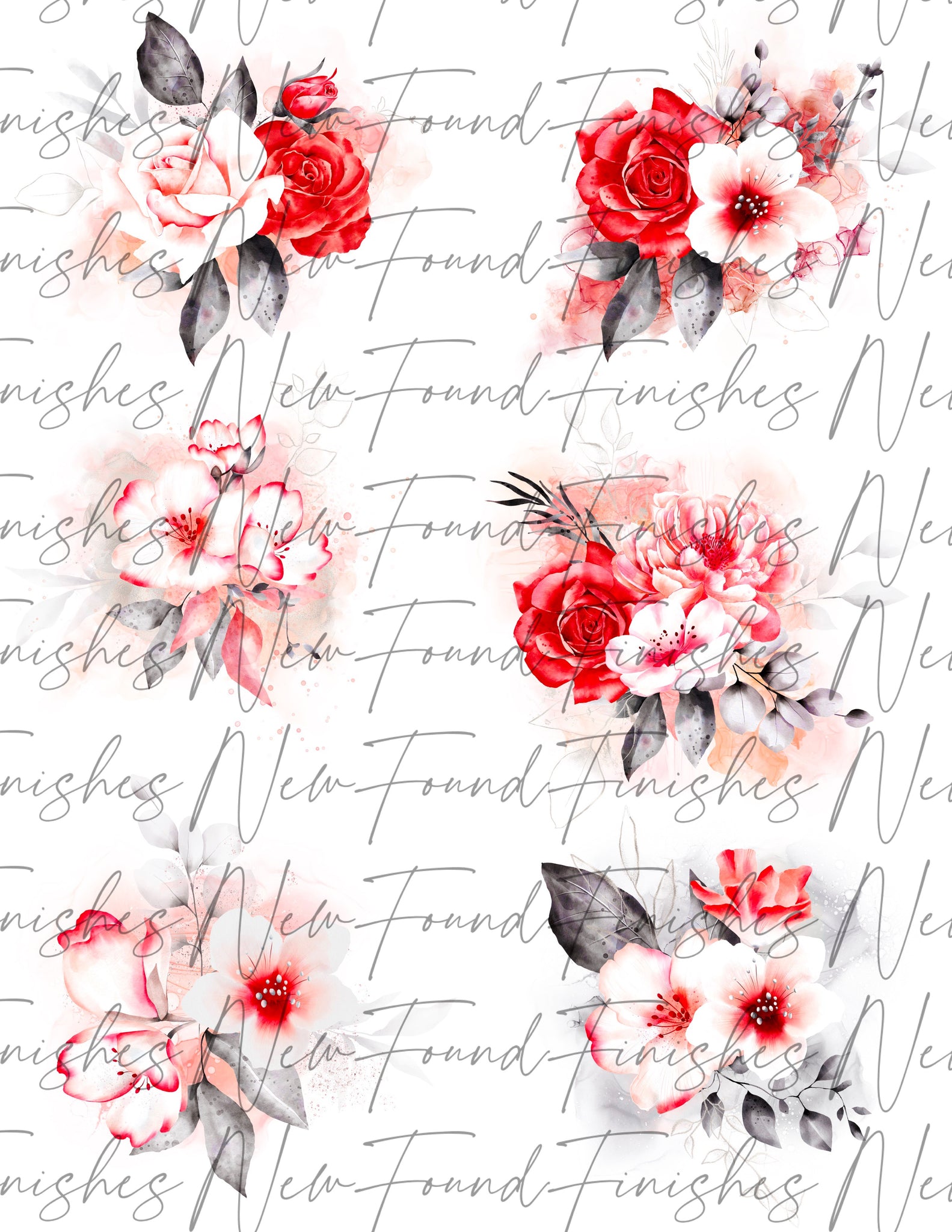 Red and white floral set  dark