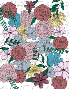 Yellow, Blue and Blush floral hand drawn floral  PNG