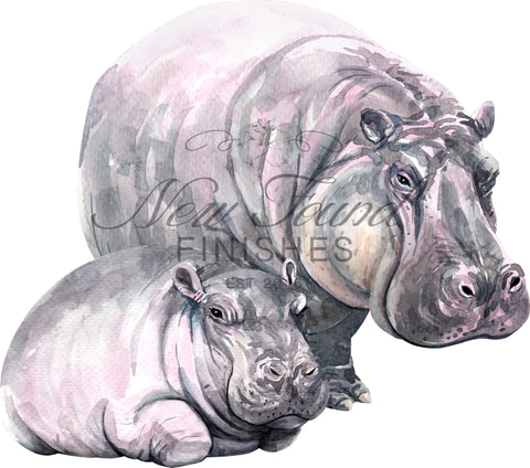 Mom and baby hippo