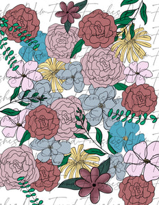 Blue and Blush floral hand drawn floral  PNG