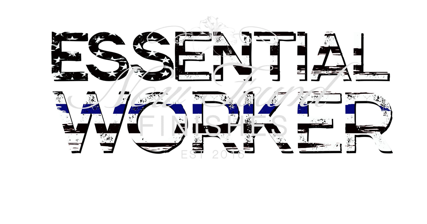 Essential worker US flag blue line