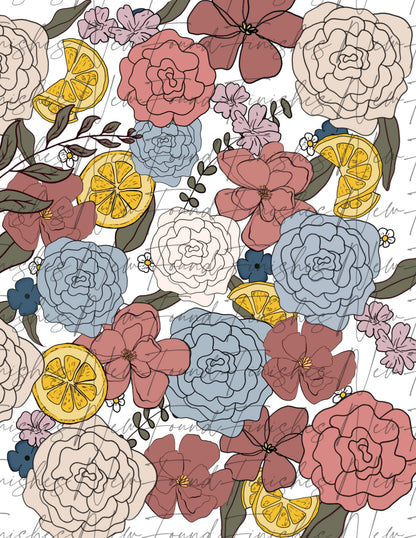 Lemon and floral hand drawn floral  PNG