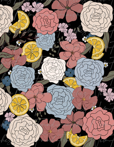 Lemon and floral hand drawn floral  PNG