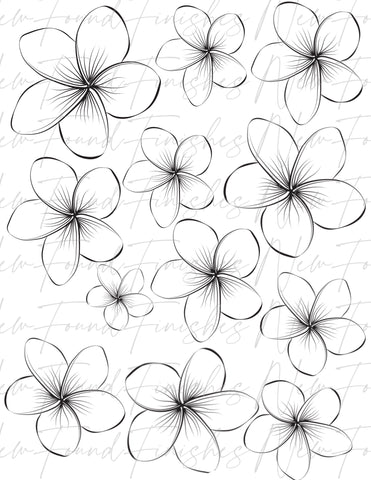 Tropical flower line drawing DARK