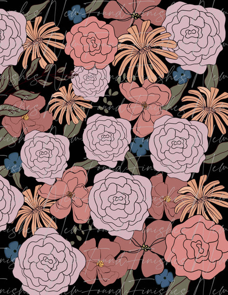 Muted mauve floral hand drawn floral  PNG