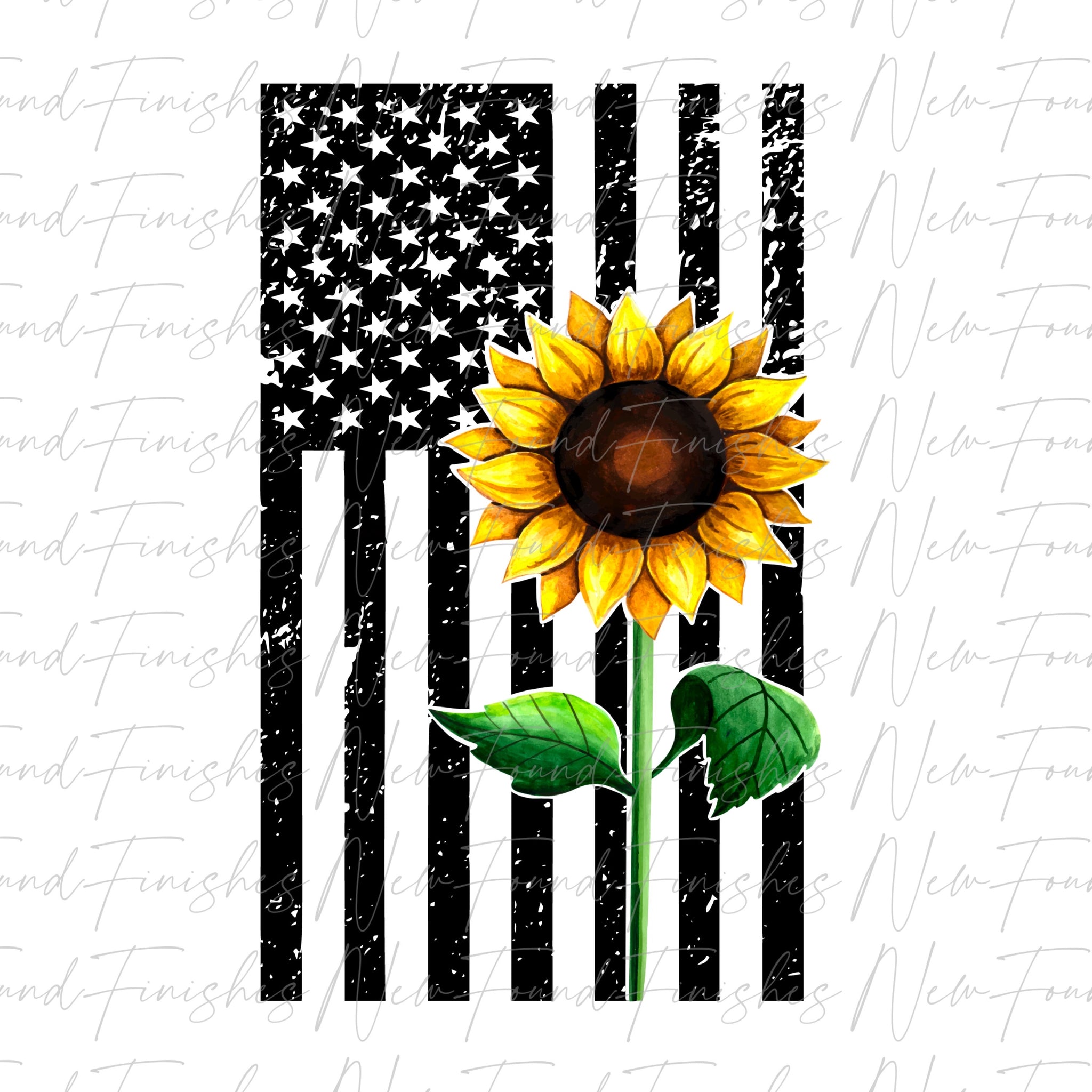 US flag, sunflower