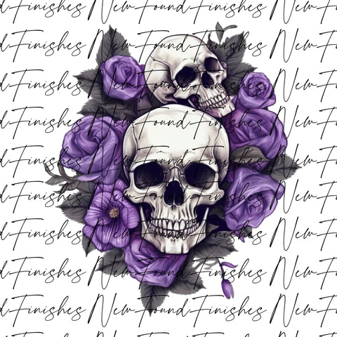 Skull and purple roses - PNG